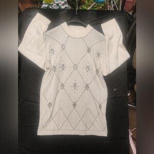 Vintage Faralee Women’s Medium White Sequin Embroidered Sweater Sparkly Shimmer